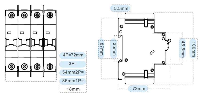 Dimension-Drawing-of-TPB7-63-MCB-DC-Miniature-Circuit-Breaker
