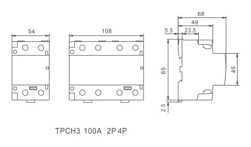 Dimension-Drawing-of-TPCH3-100A-2P-4P-Modular-Contactor