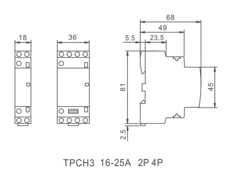 Dimension-Drawing-of-TPCH3-16-25A-2P-4P-Modular-Contactor