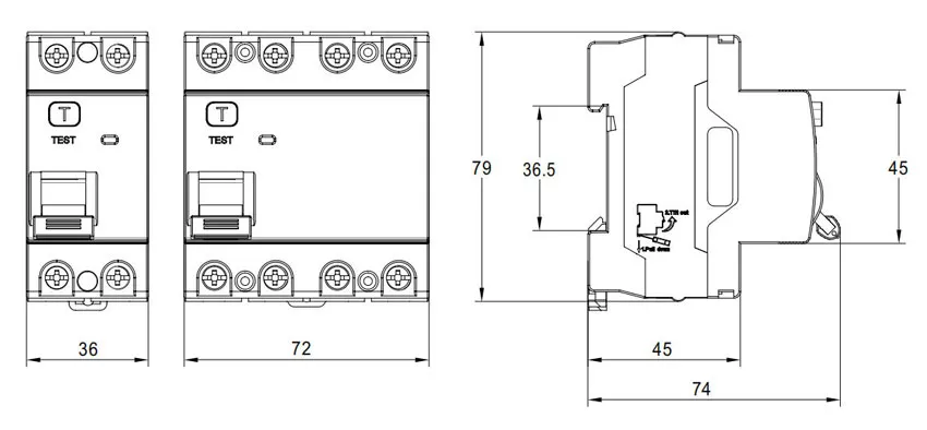 Overall-and-mounting-dimensions-of-TPB3L-63-RCCB