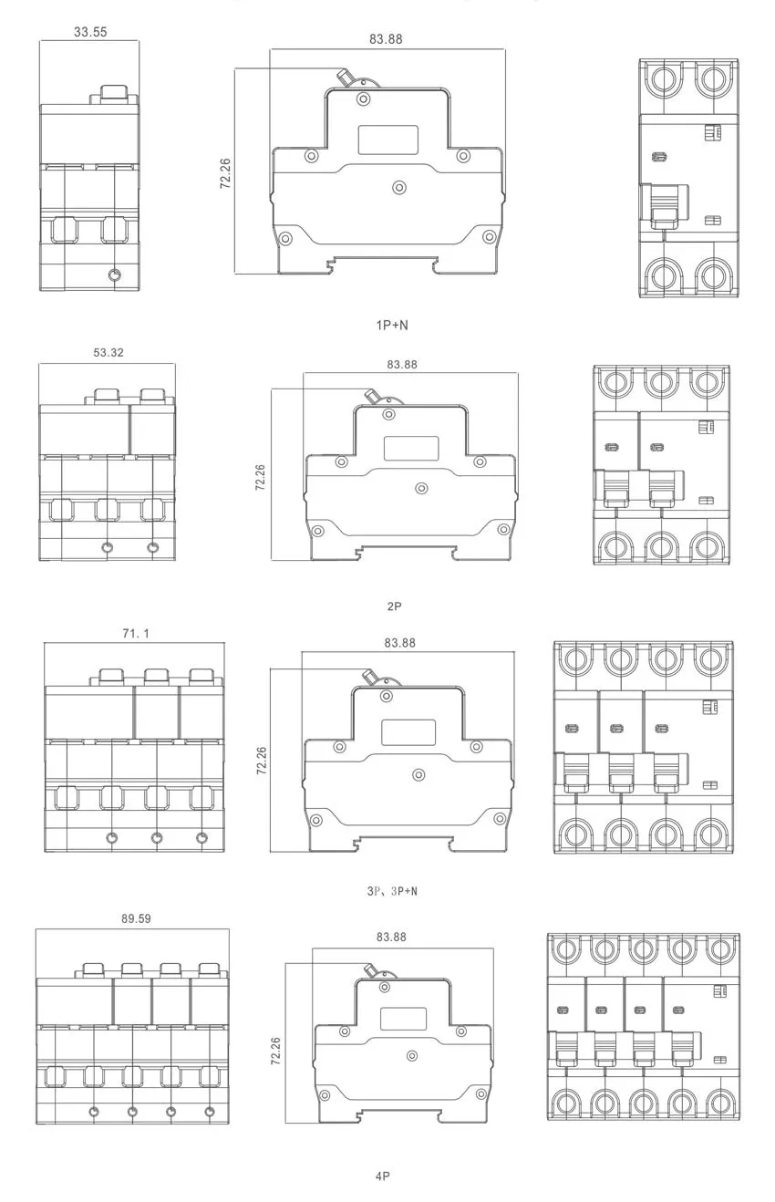 Overall-and-mounting-dimensions-of-TPB3LE-63-RCBO