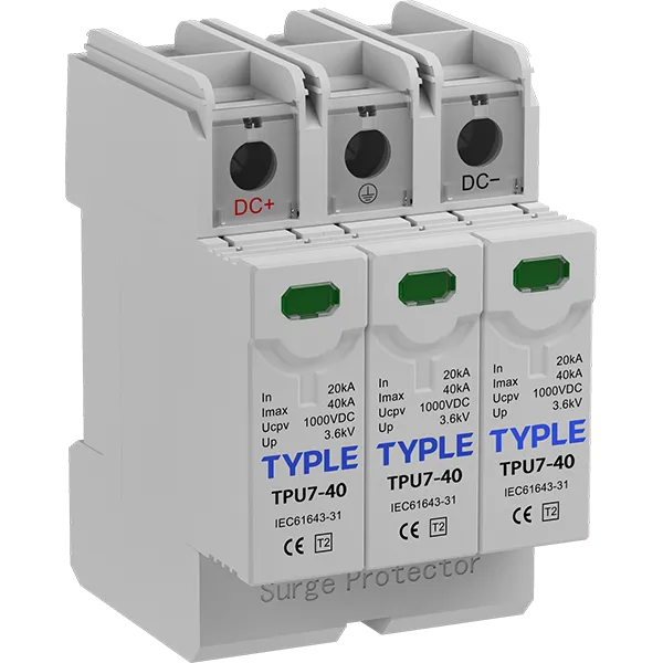 Side view of TUP7-40 3P DC surge protective device front view