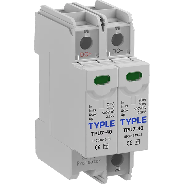 Side view of TUP7-40 2P DC surge protective device front view