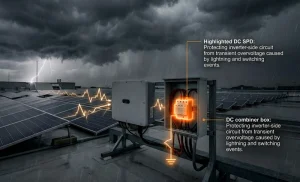 DC surge protection device installed in PV combiner box for solar system protection
