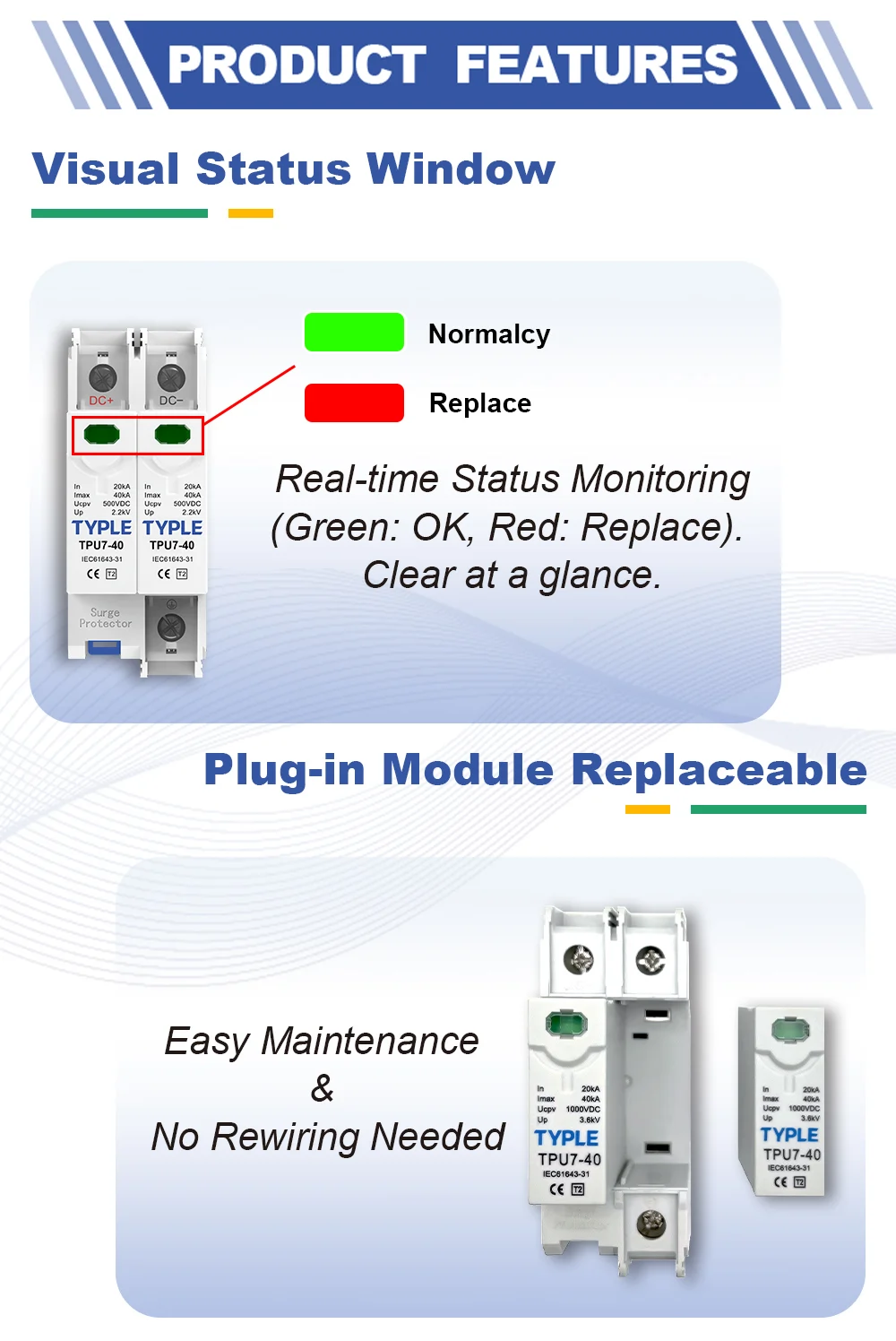 TPU7-40PV DC SPD status indicator window close-up