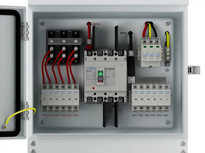 6-in-1-out metal PV combiner box, DC100ov, cold-rolled steel enclosure,IP65