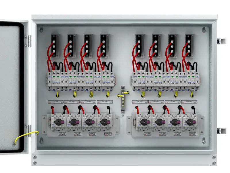 8-in-8-out metal PV combiner box, DC1000v, cold-rolled steel enclosure,IP65